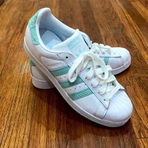 NWT Adidas Superstar LIMITED EDITION Real Leather Mint and White